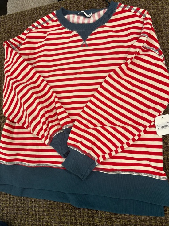 Altar'd State Sweaters - Altar’d‎ State Striped Red & White Crewneck Sweatshirt with Navy Trim